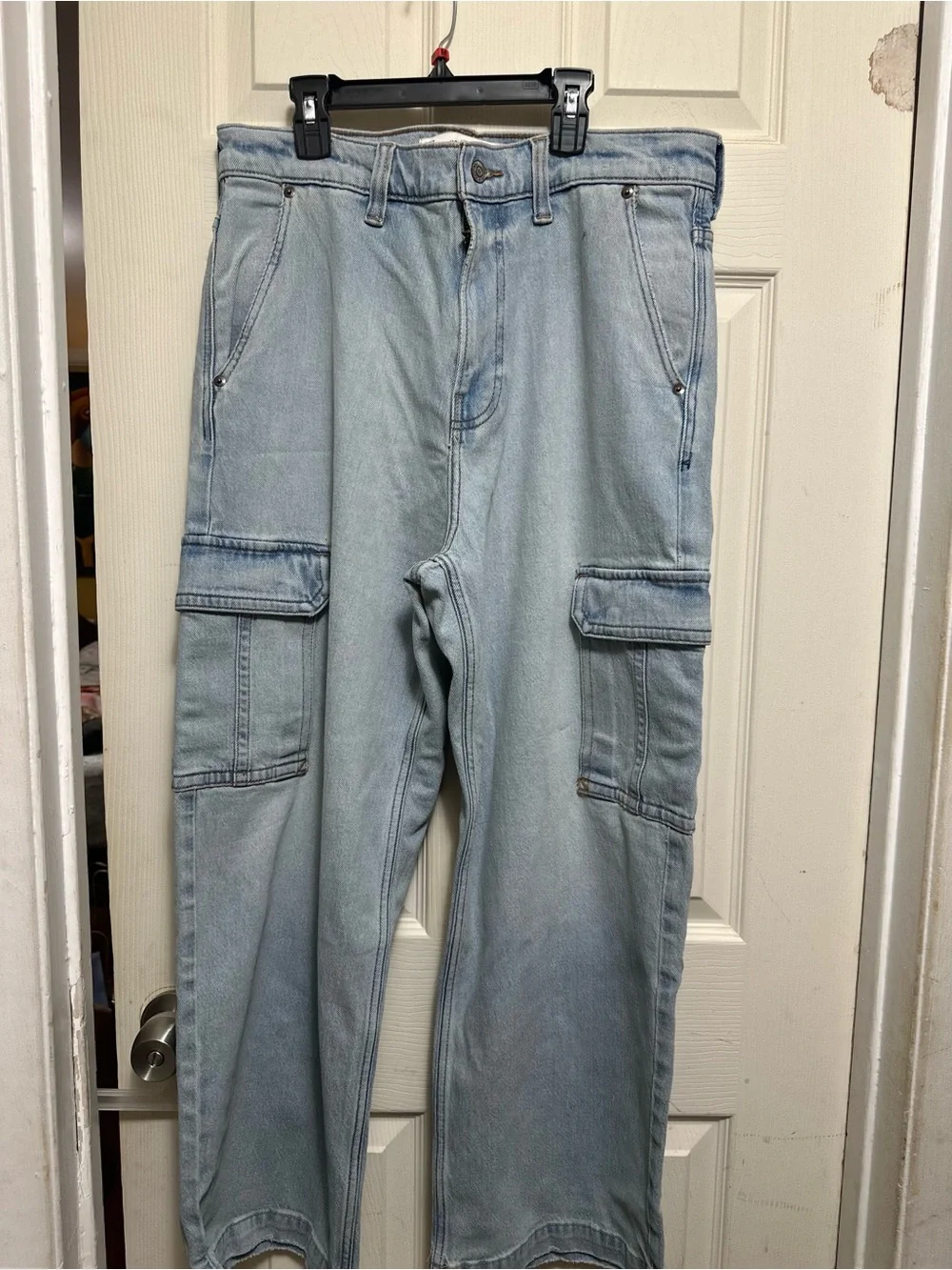 Hollister Light Blue Cargo Jeans - Men's Utility Denim Pants super baggy